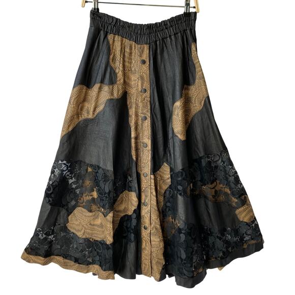 VTG 80 Compagnie‎ Whimsigoth Patchwork Midi Skirt Women S Black Leather ALTERED - Picture 2 of 11